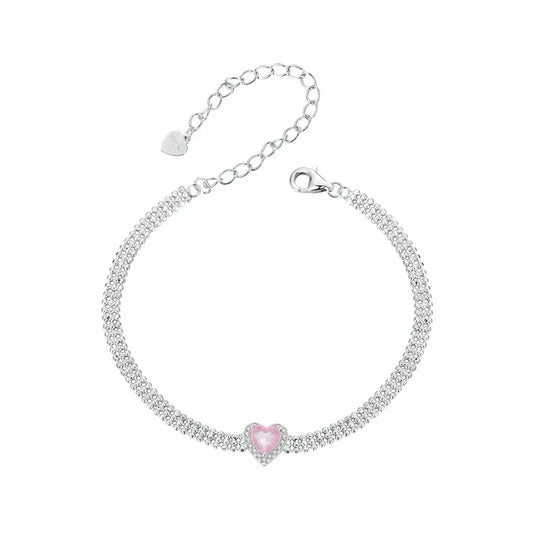 Bracelets Cœur d'Amour pour Femmes Filles en Argent Sterling 925 avec ZC, Bracelet à Maillons Charm Plaqué Or Blanc Bijoux