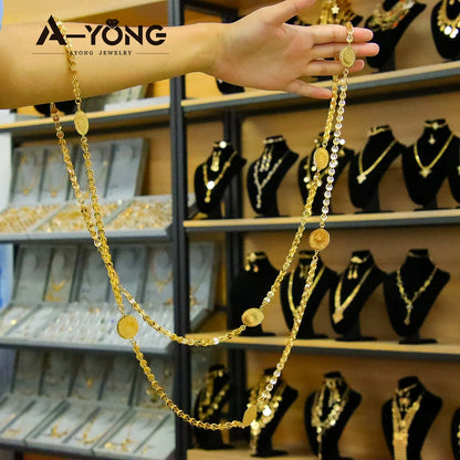 Luxury Arabic Long Necklace 21k Gold Plated 80cm 160cm Italian Vintage Chains Dubai Muslim Women Wedding Party Jewelry Gifts