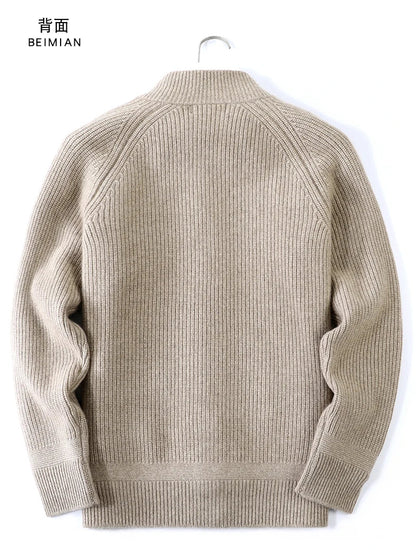 100% Pure Cashmere Sweater for Men's Cardigan Half Turtleneck Knitted Jacket for Winter High-End Business Thickened Sweater
