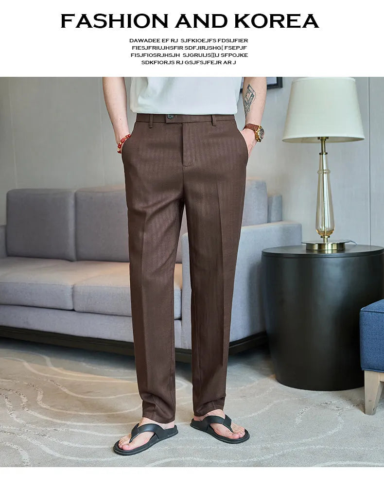 Summer New Linen Breathable Trousers High Quality Fashion Men Straight Casual Pants Men Slim Fit Solid Business Office Suit Pant