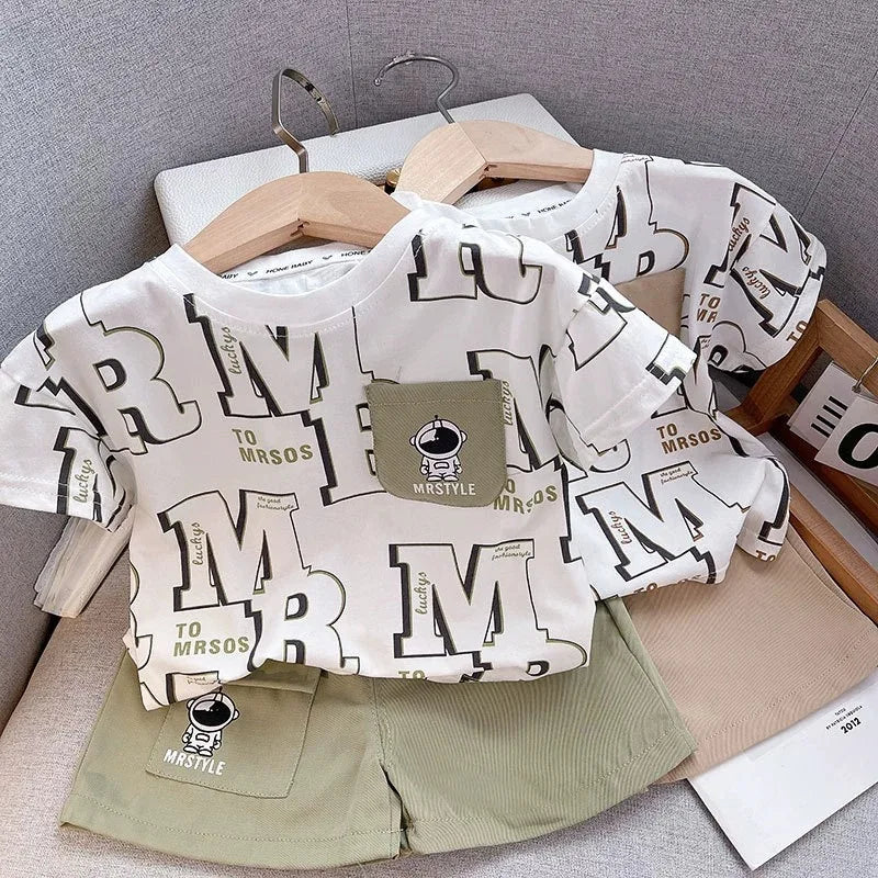 Summer Baby Boys Girls Clothes Set Kid Boy Cartoon Letter Printed T-shirts and Shorts 2Pcs Suit Children Short Sleeve Outfits