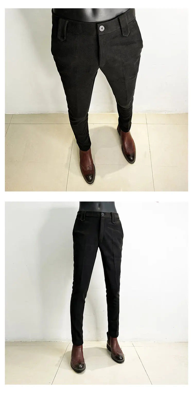Autumn Winter Thickened Woolen Men Suit Pants New Solid Keep Warm Casual Slim Straight Pant Business Office Social Dress Pants