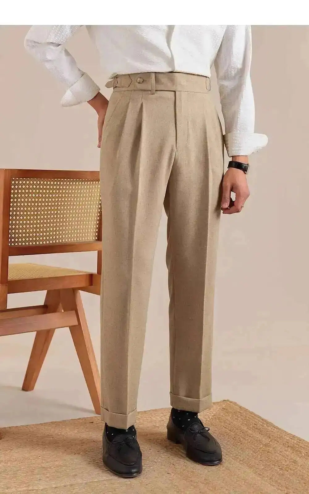 High Waist Linen Suit Pants Men Breathable Straight Leg Office Trousers Men Pantalon Costume Homme Men's Social Trousers