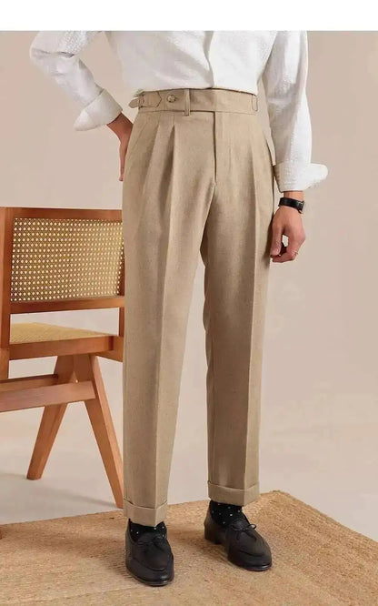 High Waist Linen Suit Pants Men Breathable Straight Leg Office Trousers Men Pantalon Costume Homme Men's Social Trousers