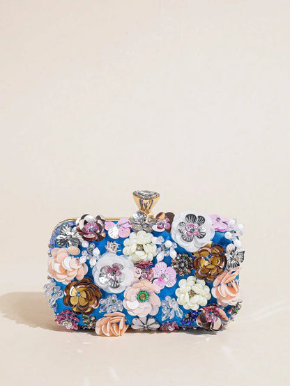 I PC Black Elegant Floral Beaded Clutch, classic Banquet Purse,Women's Fashion Evening Bag Foren Wedding Party Prom