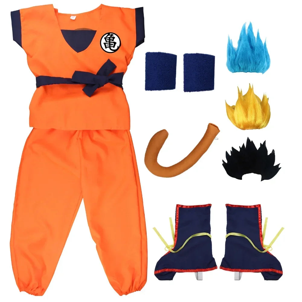 Kids Anime Son Goku Cosplay Costumes Krillin Training Clothes Superhero Outfits with Super Saiyan Wig Comic Con Party Costume