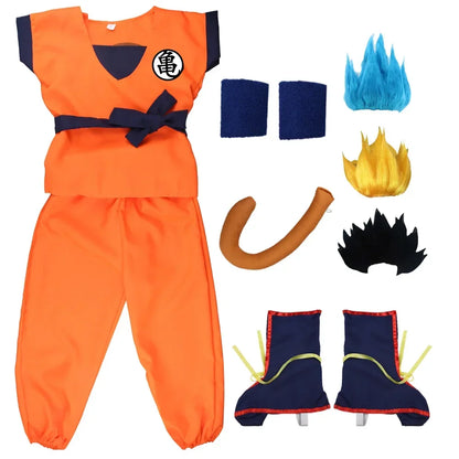 Kids Anime Son Goku Cosplay Costumes Krillin Training Clothes Superhero Outfits with Super Saiyan Wig Comic Con Party Costume
