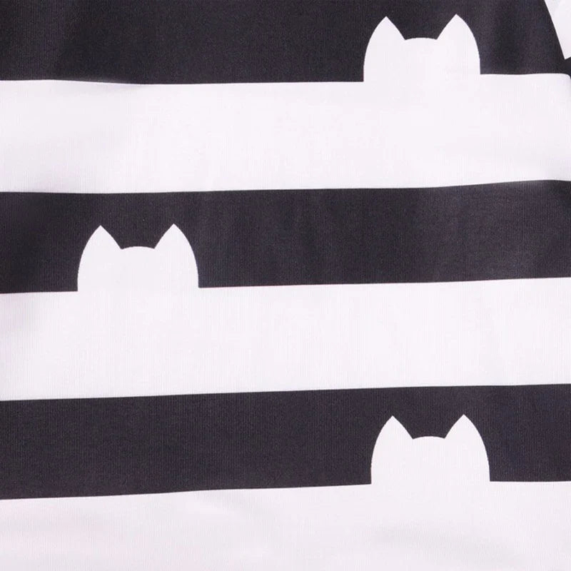 Carnival Party Children Black And White Stripe T-Shirt+Skirt+Bag Sets Kids Cartoon Cats Cosplay Costume Party Outfits 4-8Y