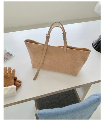 Retro Faux Suede Tote Women Bag Large Capacity Shoulder Bags for Women 2026 Matte Texture Designer Handbags and Purses Shopper