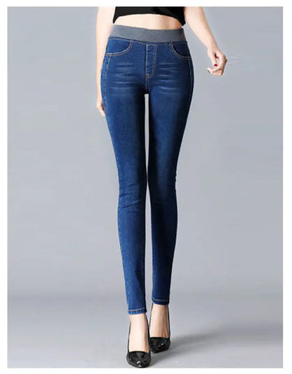 Winter Plus Velvet Stretch Jeans Women Oversize 40 High Waist Skinny Vaqueros Thick Warm Denim Trousers Fashion Mom Pencil Pants