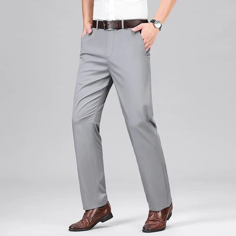 Mulberry Silk Pants Men's Summer Thin Breathable Business Casual Loose Trousers Straight Non-iron Solid Color Plus Size 3colors