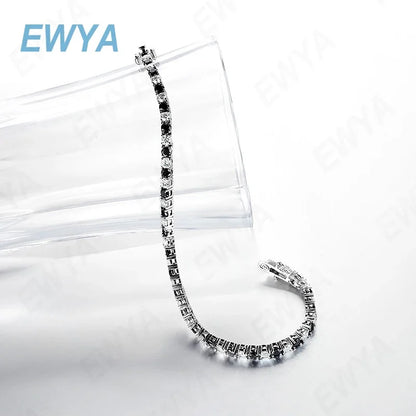 GRA Certified 3mm 0.1CT Gradient Color Black Grey White Moissanite Tennis Bracelet for Men Woman 925 Silver Link Bracelets