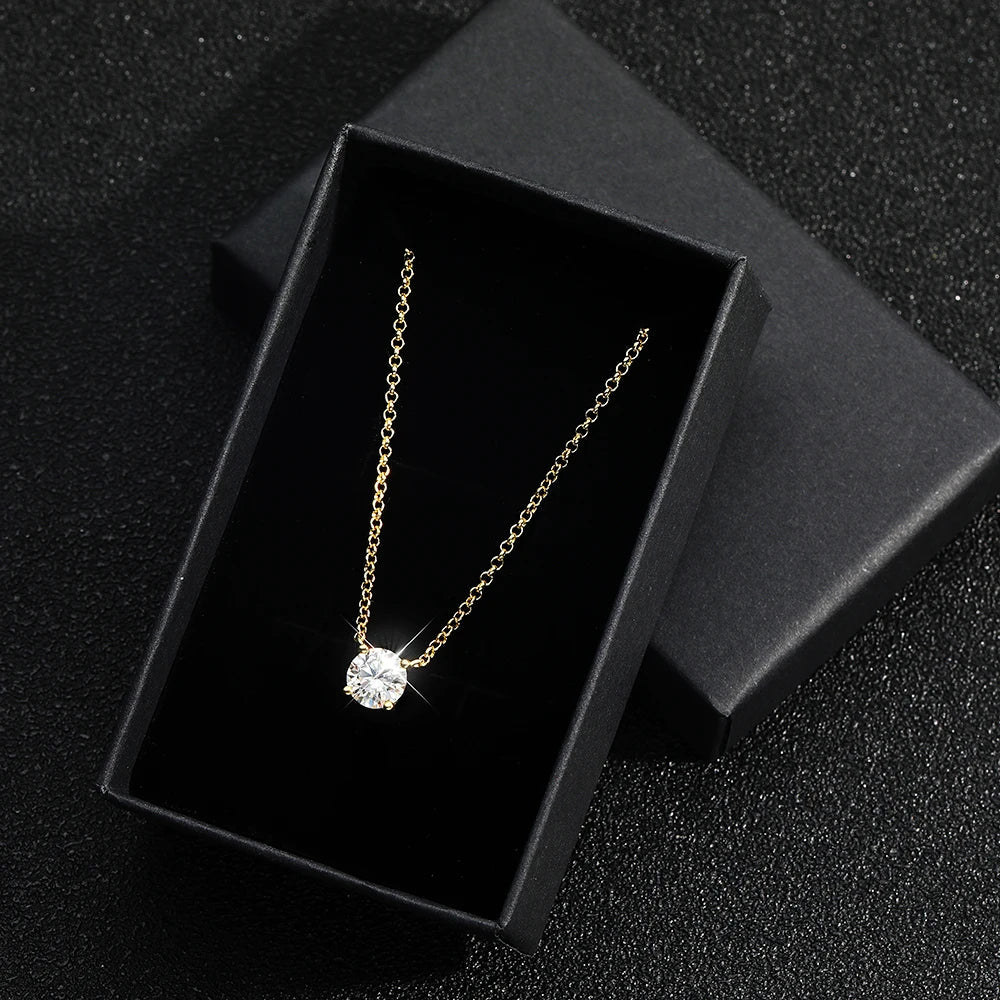 1ct/6.5mm Moissanite Diamond Pendant Necklace With  Certificates 100% 925 Sterling Silver Plated 18k Gold Neckchain For Women
