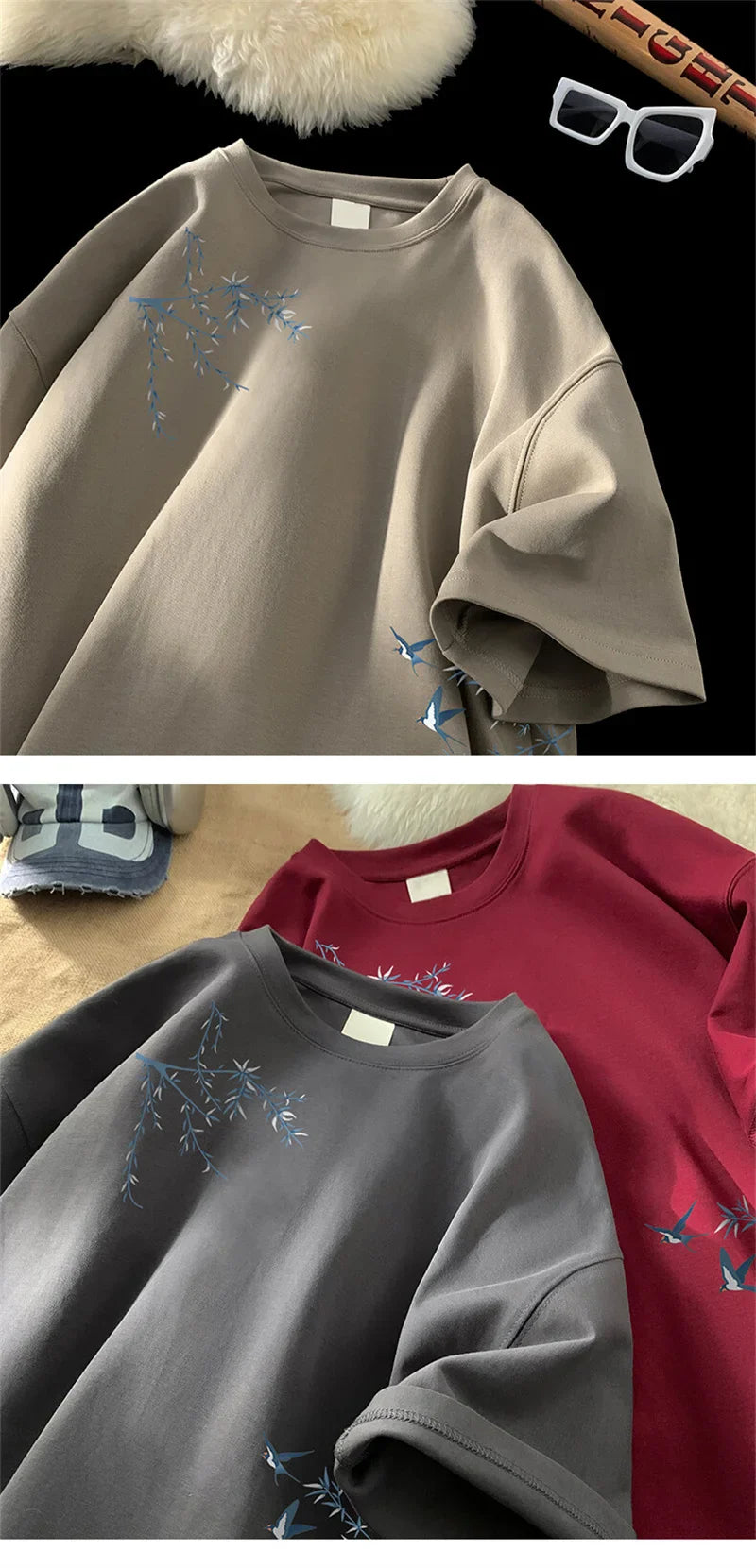 Men's Oversized T-shirts Fashion White 5XL Cotton T Shirt for Men Casual Summer Wear Bird Print Tee Shirts Men Clothing