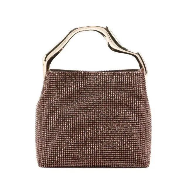 Luxury Satin Bucket Bag Women's Handbag Crystal Shiny Rhinestone Diamond Evening Bag Wedding Party Clutch Purse Crossbody Bag