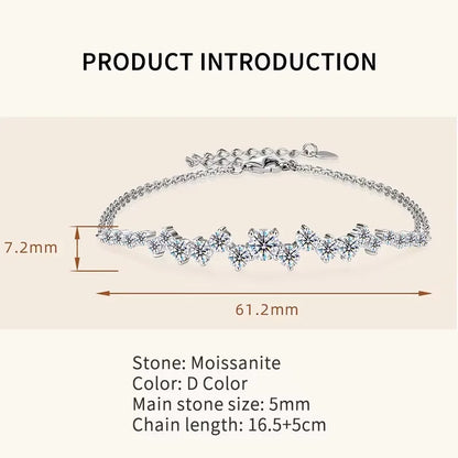 Moissanite Bracelet With Certificate 925 Sterling Silver Adjustable Double Chain Bracelets for Women Wedding Jewelry Gift