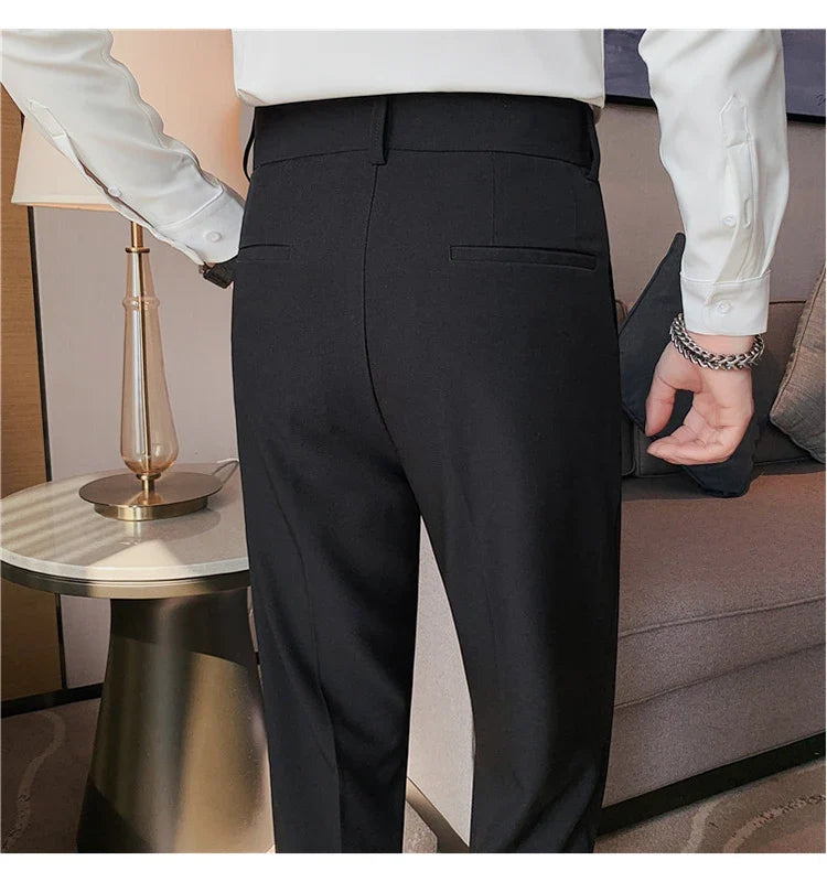 British Style Twill Pleat Design Naples High Waist Casual Trousers Fashion Man Slim Simple Social Party Suit Pant Plus Size 38