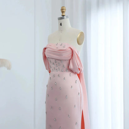Customized Off Shoulder Evening Dresses for Women Wedding Saudi Arabia Dubai Long Formal Prom Gowns Party Baby Pink Bule Dress