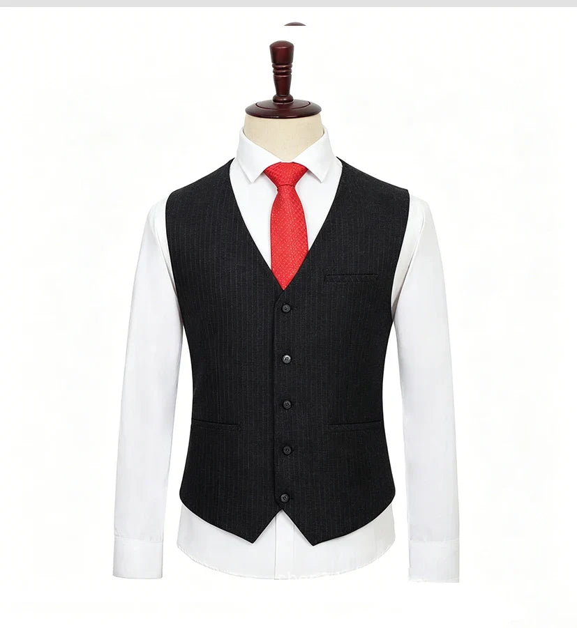 Plus Size Men Vest Checkered Elastic Black Single Breasted Striped Waistcoat For Host Groom Groomsmen Blue Suit Vest for Men