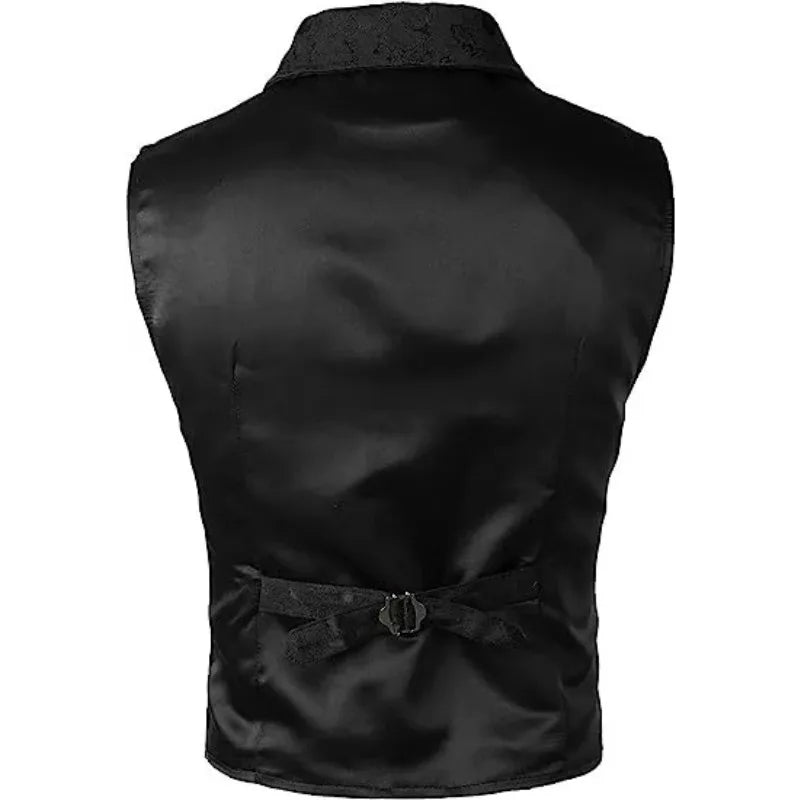 Men Suit Vests Steampunk Gothic Printed Turn Down Collar Waistcoat Male Slim Sleeveless Stage Party Casual Vests
