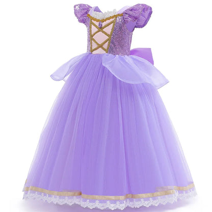 Princess Dress Girl Purple Deluxe Elegant Cosplay Tangled Costume Halloween Vestido Kids Birthday Ball Gown Clothes