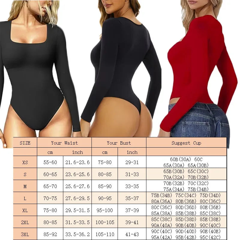 Open Crotch Big U Neck Seamless Bodysuit Long Sleeve Spandex Elastic Body Suit Shapewear Tummy Control Waist Shapers