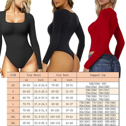 Open Crotch Big U Neck Seamless Bodysuit Long Sleeve Spandex Elastic Body Suit Shapewear Tummy Control Waist Shapers
