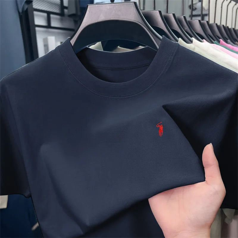 100% cotton high-end short sleeve T-shirt summer designer brand pony embroidery round neck top fashion casual golf men's wear