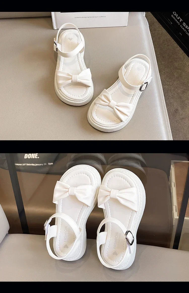 Girls Summer Beach Sandals 2025 New Solid Color Kids Causal Sandals Fashion Sweet Bow School Versatile Children Princess Shoes