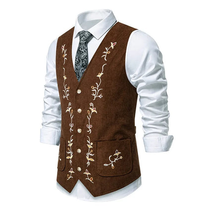 Suit Vest Man British Style Printed Single-breasted Male Waistcoat Slim V-neck Sleeveless Pocket Versatile Men Vest