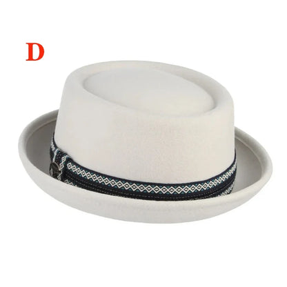 100% Wool Pork Pie Fedora Hat for Women Men Autumn Winter Felt Curved Brim Porkpie Hat