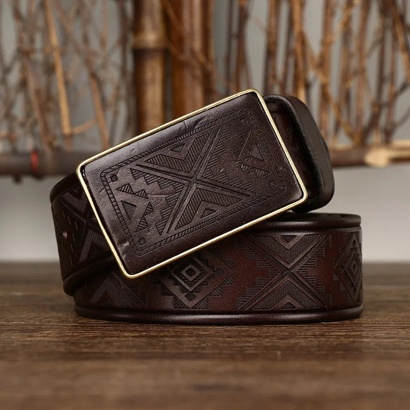 3.8CM Thick Cowhide Copper Smooth Buckle Genuine Leather Casual Jeans Cowboy Belt Men High Quality Luxury Male Strap Cintos