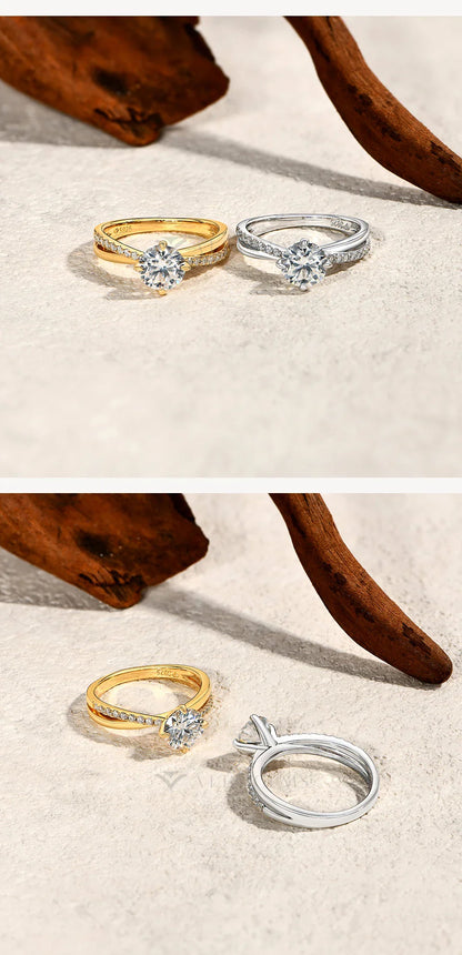 Bague de mariage classique en Moissanite ATTAGEMS, quatre griffes, en argent sterling 925, bijoux pour femme, bande de fiançailles de haute qualité