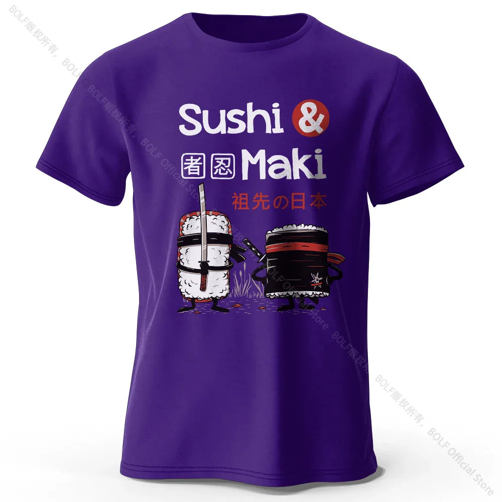 Kawaii Sushi Harajuku Printed 100% Cotton T-Shirt, Soft & Breathable Round Neck Short Sleeve Tee, Unisex Cute Style