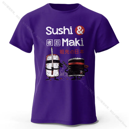 Kawaii Sushi Harajuku Printed 100% Cotton T-Shirt, Soft & Breathable Round Neck Short Sleeve Tee, Unisex Cute Style