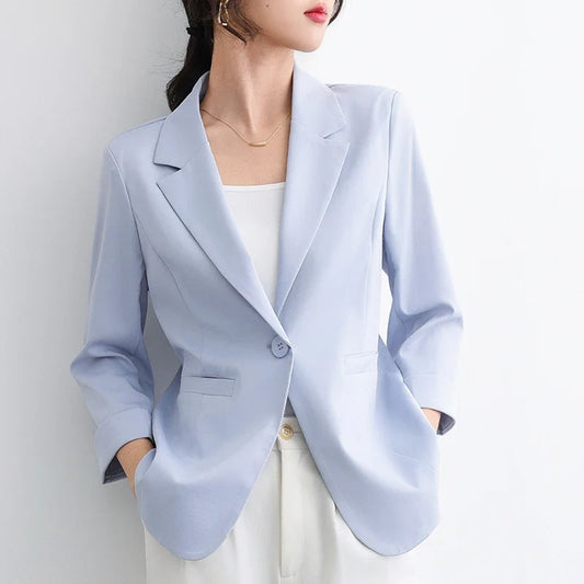 Summer Lightweight Women'S Blazer Elegant Suit Jacket Simple Casual Solid Color Versatile Short Three-Quarter Sleeve Coat