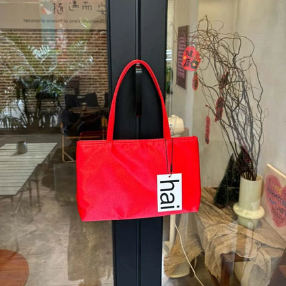 Luxury Premium Designer Elegant Womens Silk Satin Small Tote Solid Color Shoulder Underarm Purse Versatile Fashion Commuting Bag