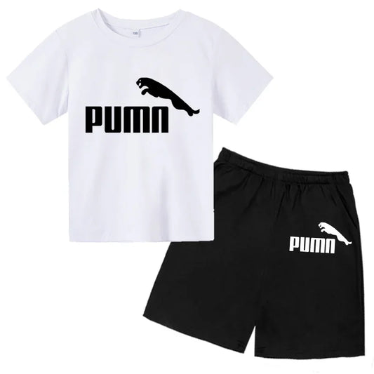 3-12Y Kids Summer Casual Letter Print 2-Piece Set Soft T-Shirt & Pants Suits for Boys & Girls