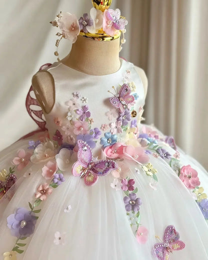 Customized White Floral Girls Birthday Dresses Kids Wear  White Flower Girl Dresses for Wedding Toddle First Communion Dress