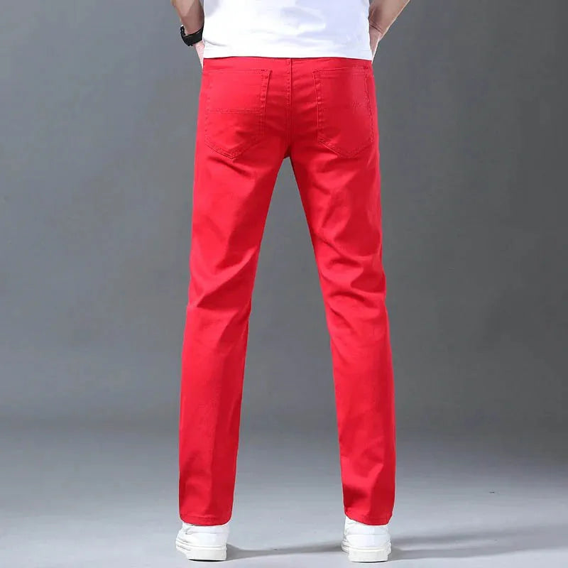 Men Classic Version Slim Stretch Trousers Clothing Red Straight Jeans Fashion High Quality Casual  Denim Pants Male 36 40