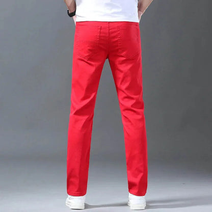 Men Classic Version Slim Stretch Trousers Clothing Red Straight Jeans Fashion High Quality Casual  Denim Pants Male 36 40