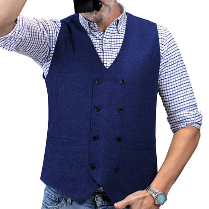 Men Vest Brown Herringbone Double Button Waistcoat For Wedding Birthday Banquet Party Business Office Work Men Suit Vest