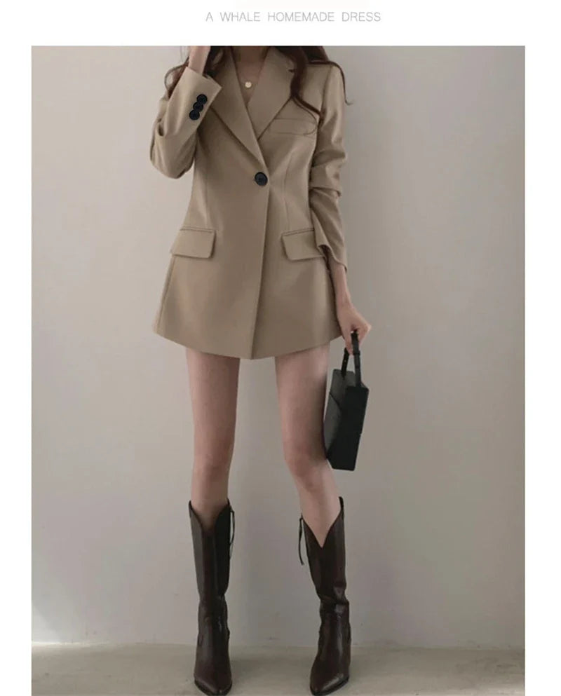 Women Blazer 2025 New Slim Spring Autumn Suit Jackets One Button Long Sleeve Korean Casual Coats Female Blazer Outwear Trend Top