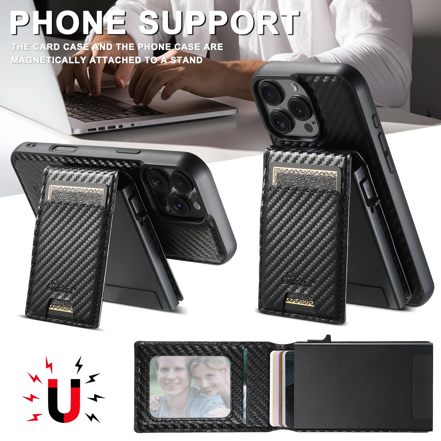 For iPhone 17 Air/16/15/14/12/13 Promax Plus all-inclusive TPU magnetic card holder for inserting leather mobile phone cases