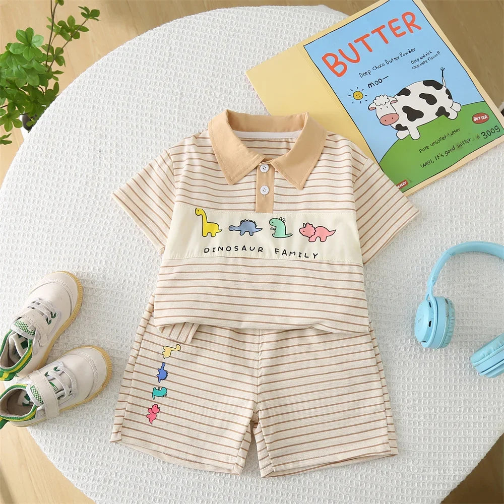 New Summer Baby Boy Clothes Set Toddler Boys Striped Cartoon T-shirt Short Pant 2-Piece Casual Infant Children's Clothing Outfit