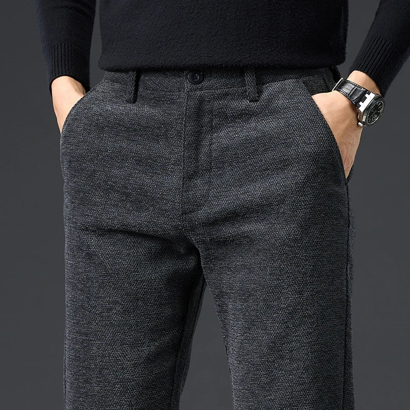 Men's Slim Fit Chenille Long Pants Advanced Business Casual Trousers Trend Autumn Comfortable Daily Wear Male Clothing