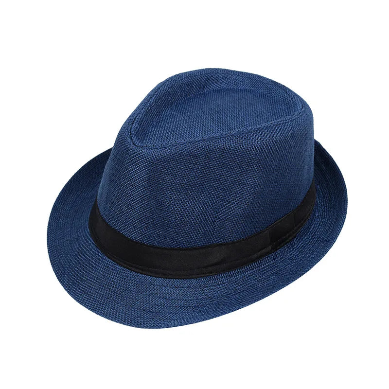 Jazz Hat British Style Linen Solid Color Hat for Men and Women Rolled Brim Couple Style Sun Hat Paper Straw Hat