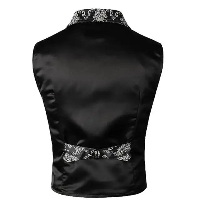 Victorian Floral Jacquard Men Suit Vest Formal Business Lapel Single Breasted Slim Fit Waistcoat Wedding Banquet Party Tops