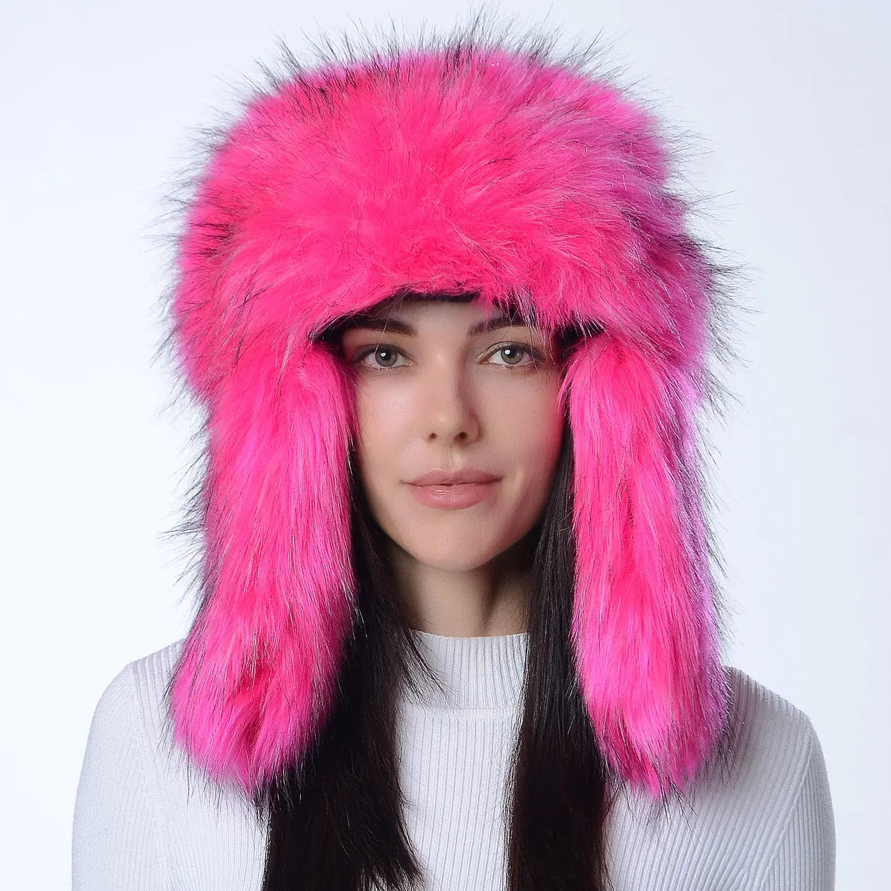 Plush Raccoon Fur Hat Women Thicken Faux Fur Earflap Hat Winter Warm Russian Ushanka Hats Windproof Furry Bomber Cap