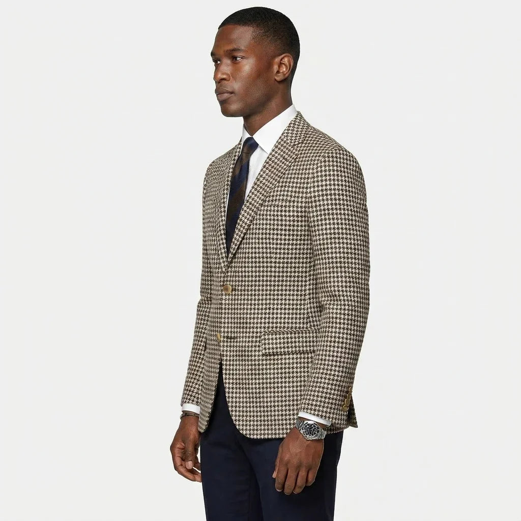 Plaid Men Blazer 1 Piece Notched Lapel Slim Fit Suit Jacket with 2 Side Slit Check Houndstooth Casual Business Male Fashion Suit